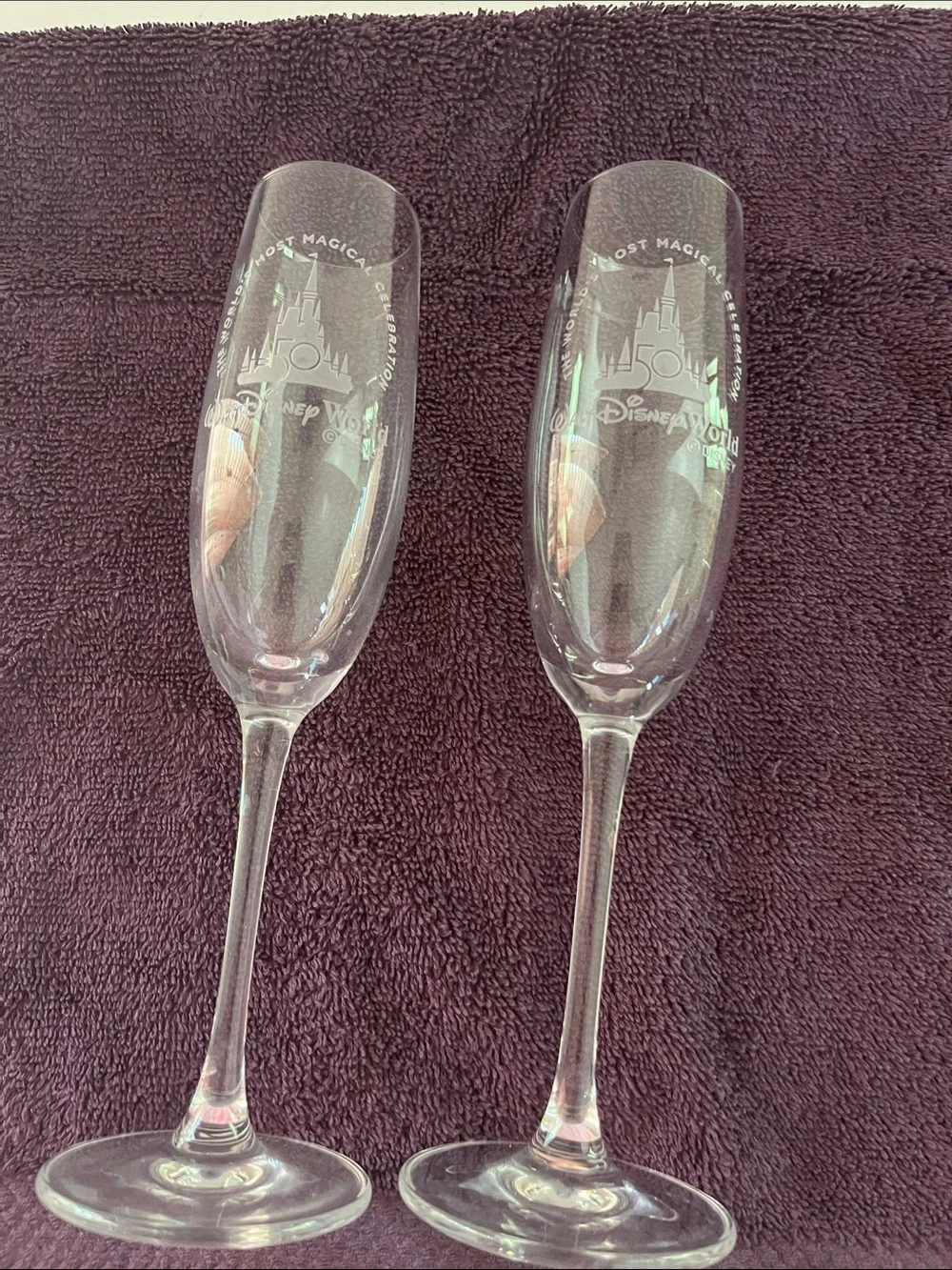 Disney Clear Etched 50th Anniversary Champagne Flutes - Clear 9 in tall
